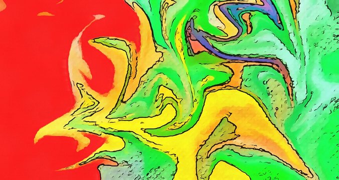 Psychedelic swirl flow acrylic painting background. Crazy juicy colors and marbled art effect. 