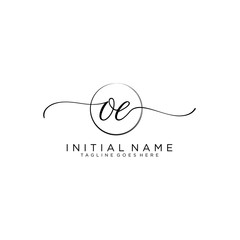 OE Initial handwriting logo with circle template vector.