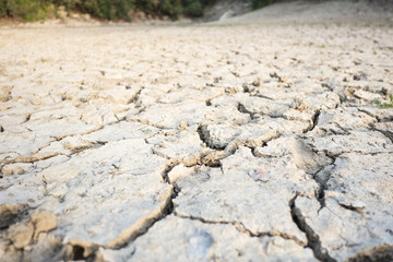 Dry lagoon due to lack of rain after drought, hot summer. Nobody