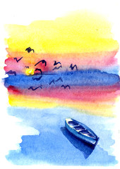 Watercolor lake