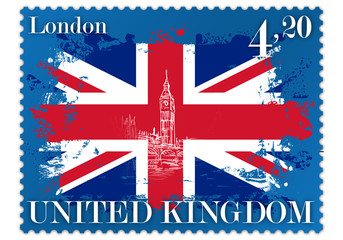 Znaczek pocztowy przedstawiający flagę Wielkiej Brytanii - obrazy, fototapety, plakaty