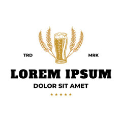 Beer pin glass and wreath wheat logo vintage