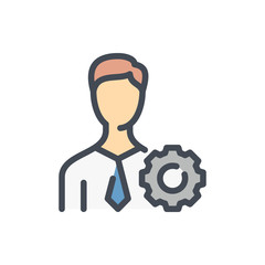 Account settings color line icon. Male profile with gear vector outline colorful sign.