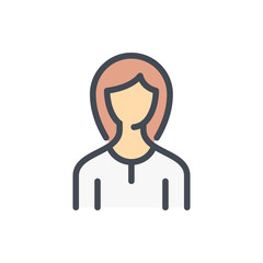 Female profile avatar color line icon. User account image vector outline colorful sign.