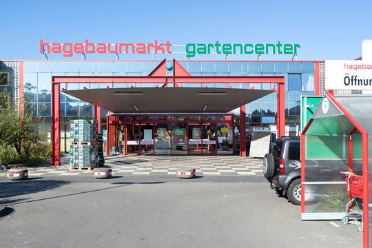 SIEGEN, GERMANY - OCTOBER 21, 2018: Hagebaumarkt hardware store with garden center. Hagebaumarkt is a German DIY-store chain offering home improvement and do-it-yourself goods.