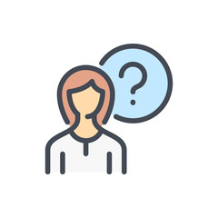 Profile information color line icon. Female account with question mark vector outline colorful sign.
