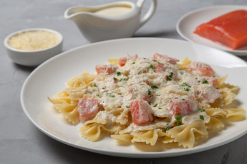 Pasta Farfalle with smoked salmon in cream sauce