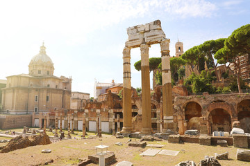 Forum of Caesar and the Temple of Venus Genetrix in Rome, Italy. Architecture and landmark of Antique Rome.