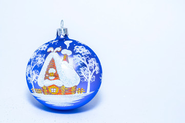 christmas blue ball with a house isolated