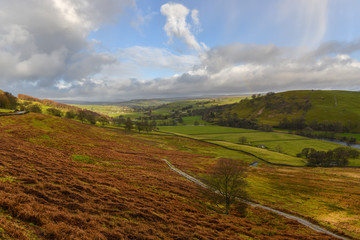 Naklejka premium View across river Wharfe, toward Yorkshire Dales.
