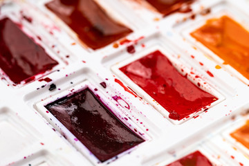 Set watercolor paints with paintbrush. Art concept