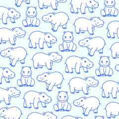 Vector pattern with cute hippo in cartoon style. Children's print for fabric, textile, clothes, toys, book.