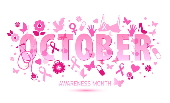 Breast Cancer Awareness Month Banner. Logo for poster with text october. Message for women. Check yourself.