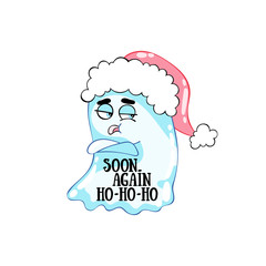 Soon again hohoho. Cute little ghost. Lettering. Isolated vector object on a white background.