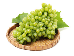 Green grapes on white background
