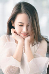 Portrait of attractive asian woman with beauty skin, hair and face. Healthy skin and face care concept.