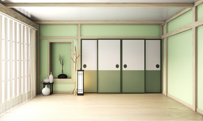 Ryokan green room zen very japanese style.3D rendering