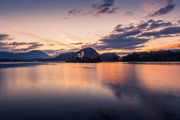 Amazing sunrise at lake Bled 