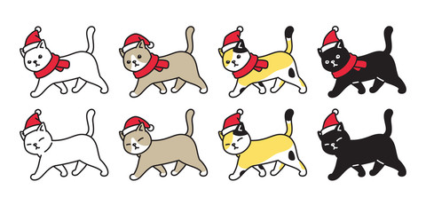 Fototapeta premium cat icon vector Christmas Santa Claus hat kitten calico logo walking character cartoon ginger symbol illustration doodle design