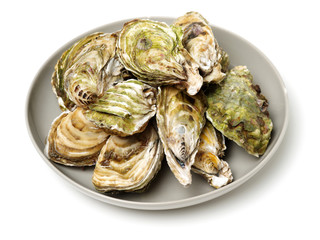 Fresh opened oyster on white background