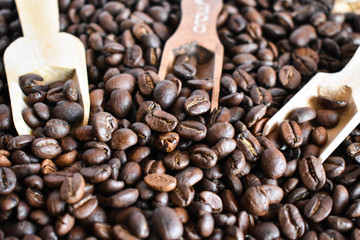 Closeup of roasted coffee beans