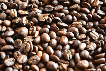 Closeup of roasted coffee beans