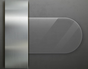 Glass transparent plate on metal background. Banner template