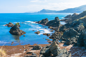 Cliff with rocks on the Spanish coast of the Atlantic Ocean