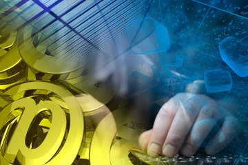 Keyboard, hands and mail signs