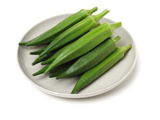 Fresh young okra isolated on white background
