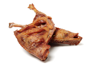 Roast duck leg on white background
