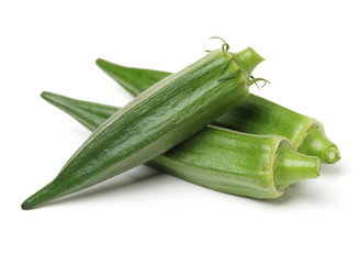 Fresh young okra isolated on white background