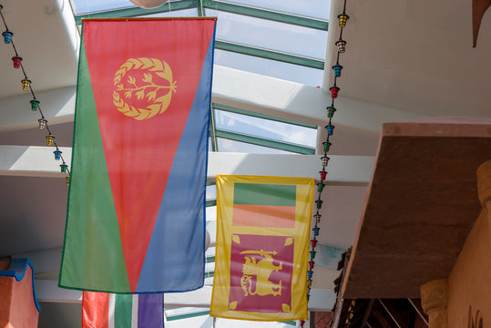The Eritrean flag weighs on the inside of the roof.