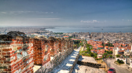 View to ancient wall and Trigoniu tower in Thessaloniki, Greece