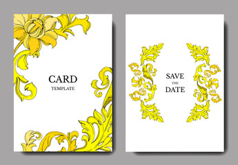 Naklejka premium Vector Golden monogram floral ornament. Black and white engraved ink art. Wedding background card decorative border.