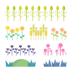Ensemble de plantes et de fleurs en flat design. Plant de maïs et de blé. Illustration vectorielle.