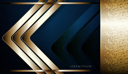 Abstract dark blue texture background with golden frame and arrows