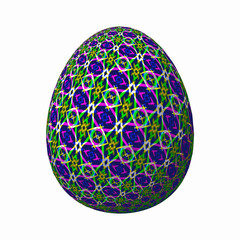 Happy Easter - Frohe Ostern, Artfully designed and colorful easter egg, 3D illustration on white background 