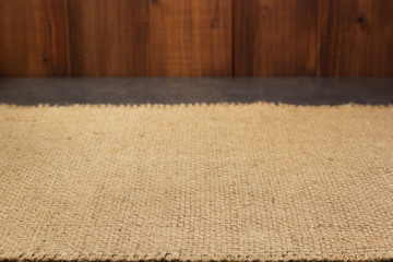 burlap hessian sacking cloth on wooden table