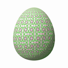 Happy Easter - Frohe Ostern, Artfully designed and colorful easter egg, 3D illustration on white background 