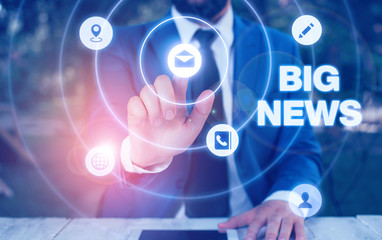 Text sign showing Big News. Business photo showcasing knowing actions no one heard about it yet Teleporter journalist