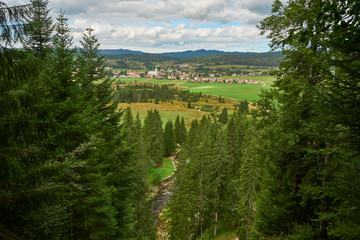 Aerial View At Village Mouthe From View Point In The Pine Tree Forest - Mouthe Franche Comte France