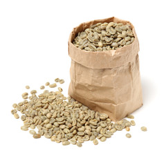 Green coffee beans on white background