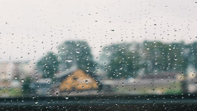 View from Window frame Train Travel in Raining day 4K footage