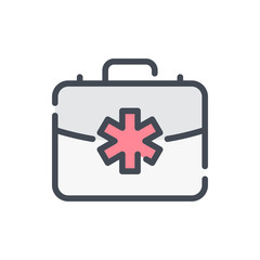 First aid kit color line icon. Medical equipment case vector outline colorful sign.
