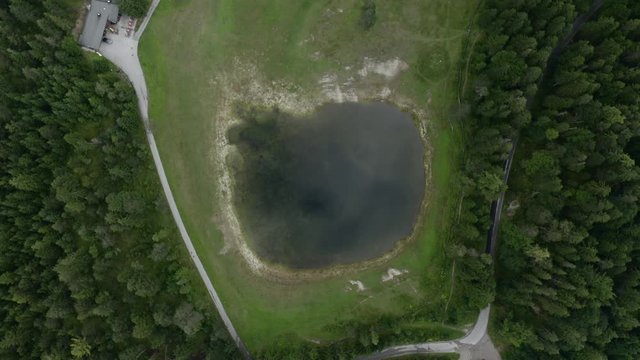 Periodic mountain lake Lottensee view from above in the Olympiaregion in Seefeld