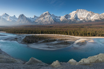 Rocky Mountains on a autumn day Jasper National Park in the Canadian Rockies. Alberta Canada Scenic landscape in Jasper national park near Icefields parkway.