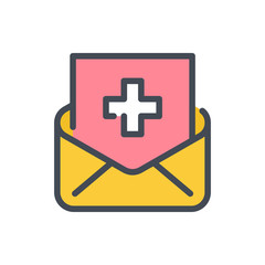 Hospital notification color line icon. Email with doctor's prescription vector outline colorful sign.