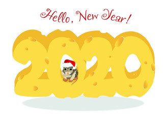 2020 Chinese New Year of the Rat. Figures of the new year in the idea of ​​a piece of cheese and a mouse in it.