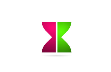 pink green color X letter logo alphabet for icon design